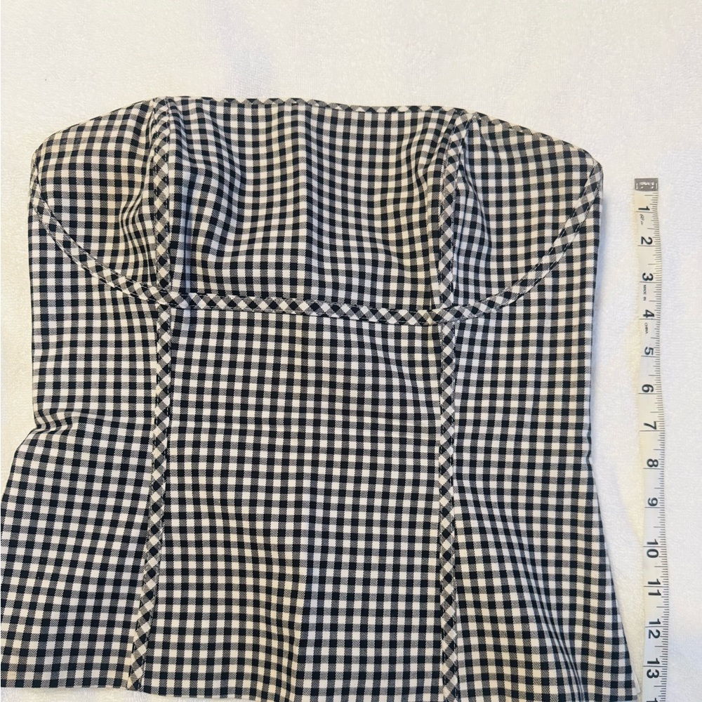 White House Black Market Black and White Gingham Strapless Top